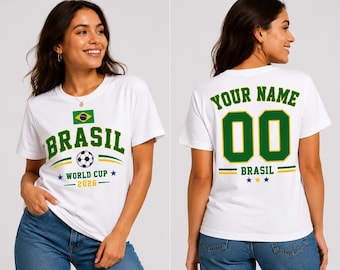 Gepersonaliseerd voetbalshirt Brazilië voetbalfan, aangepast naamnummer Brazilië voetbalshirt, shirt Brazilië WK 2026, aangepaste stijl voetbalshirt
