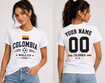 Shirt WK 2026 Colombia, gepersonaliseerd T-shirt voetbalfan, aangepaste naamnummer jersey stijl T-shirt, cadeau Colombia voetbalsupporter