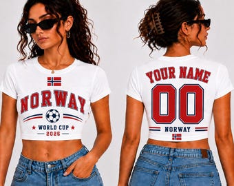 Norway Baby Tee World Cup 2026, Custom Name Number Crop Top, Norway Soccer Shirt Women, Personalized Football Baby Tee