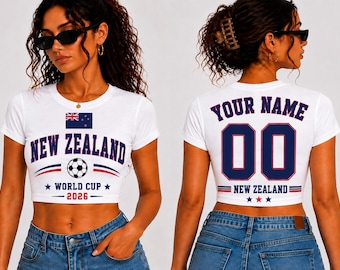 New Zealand Baby Tee World Cup 2026, New Zealand Soccer Shirt Women, Custom Name Number Crop Top, Personalized Football Baby Tee