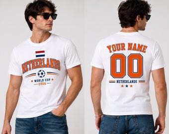 Gepersonaliseerd shirt Nederlandse voetbalfan, aangepaste naam en nummer T-shirt, T-shirt Nederlandse voetbalsupporter, cadeau Nederlandse fan