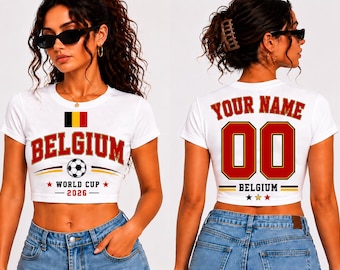 Belgium Baby Tee World Cup 2026, Custom Name Number Crop Top, Belgium Soccer Shirt Women, Personalized Football Baby Tee, Belgium Fan Outfit