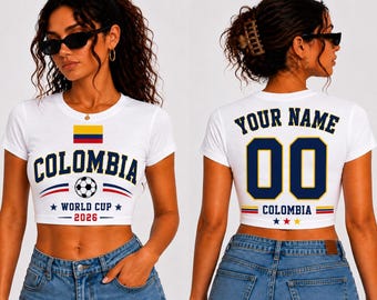 Colombia Baby Tee World Cup 2026, Colombia Soccer Shirt Women, Custom Name Number Crop Top, Personalized Football Baby Tee