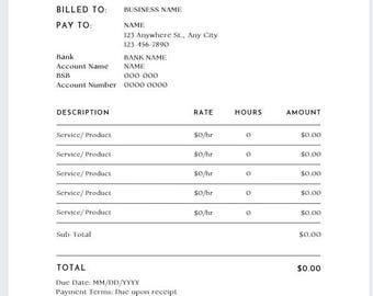 Editable Invoice Template | Canva Invoice for Small Business | Instant Download