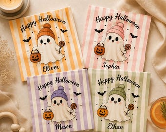 Personalized Halloween Napkins, Custom Name Halloween Party Napkins, Ghost Pumpkin Napkins, Spooky Table Decor, Halloween Party Favor