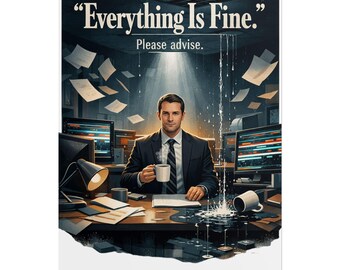 Everything Is Fine. office humor Rolled Poster | Workplace satire, desk chaos print