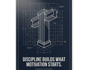 Discipline Builds What Motivation Starts Poster | Blueprint Motivational Wall Art