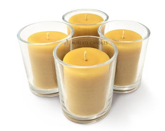 Votivkerzen aus 100% Bienenwachs | 12-15 Stunden Brenndauer Jeweils | Natürlich duftend | gelbes Bienenwachs | 5cmx4cm