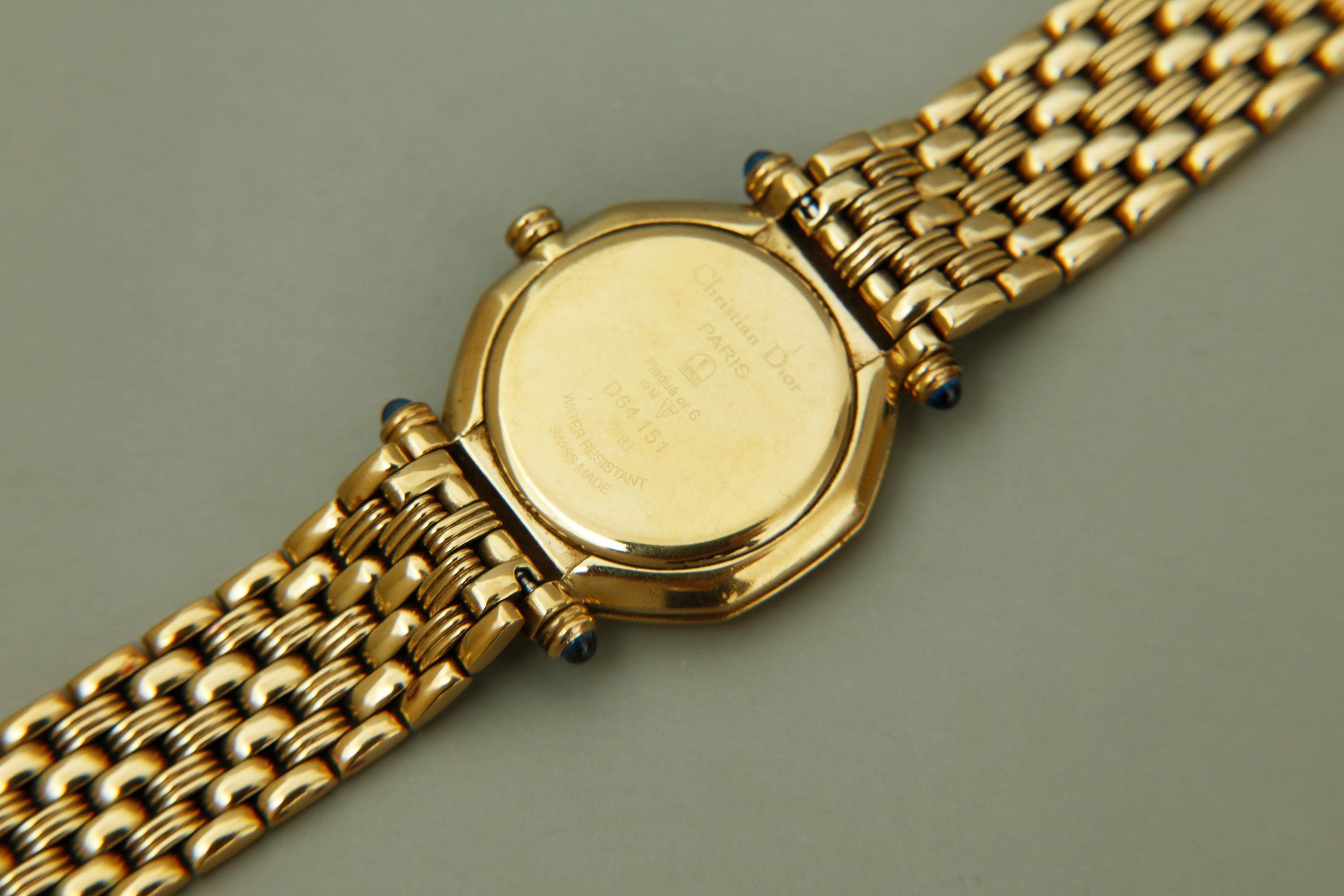 Rare Christian Dior D64-151 11P Diamond Roman Date Gold Octagon