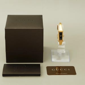 Vintage GUCCI 1500L Black Dial Bangle Tank Quartz Women's Watch with Box,Card