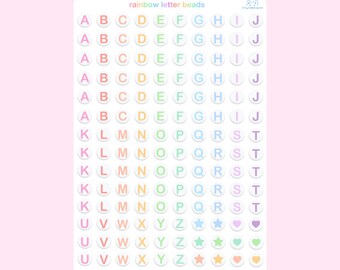 Cartela de Adesivos de Letras com Miçangas Arco-Íris - Adesivos de Vinil Impermeáveis para Diário - Cartela de Adesivos de Letras com Miçangas Bege