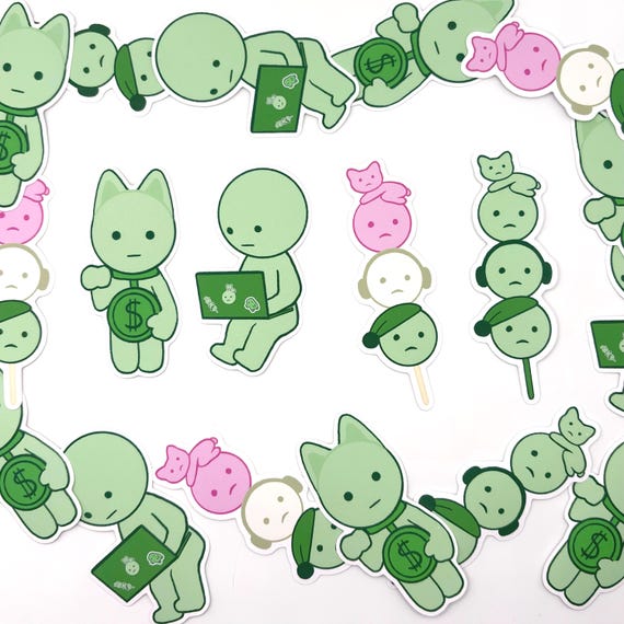 smiski stickers - laptop, dango, lucky cat- vinyl waterproof stickers