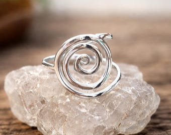 Anillo espiral de plata esterlina: diseño de remolino hecho a mano, joyería bohemia minimalista,
