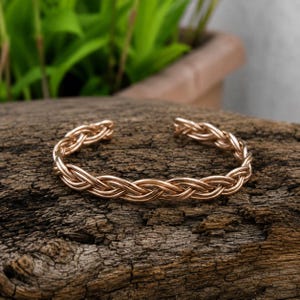 Bracciale regolabile in corda di rame, bracciale rigido in rame intrecciato, bracciale in rame fatto a mano, gioielli boho rustici, bracciale rigido regolabile in rame