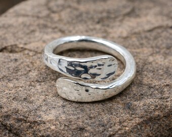 Hammered Sterling Silver Ring: Adjustable Boho Thumb Ring