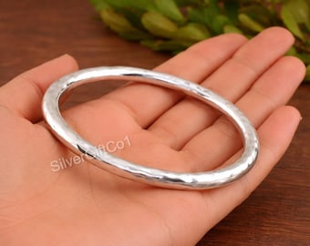 Thick Hammered 925 Sterling Silver Bangle: Chunky Statement Bracelet