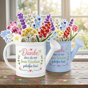 Duplo Bandérole Imprimable | Kita Abschiedsgeschenk pour Erzieherin | Arrosoir avec fleurs sauvages | 24 Botschaften | Téléchargement PDF Sofort
