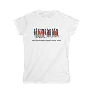 May include: White t-shirt with a watercolour illustration of a group of people in different colours. The text "or where two or three gather in my name, there am I with them" Matt. 18:2 is printed below.