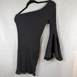 Free People FP Beach Top Womens M Black One Shoulder Bell Sleeve Ribbed Knit image 1