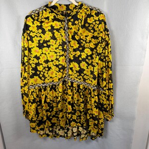Free People Tunic Women S Yellow Floral Get Your Love Mini Dress Boho Embroider image 8
