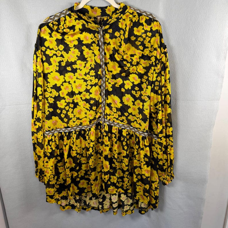 Free People Tunic Women S Yellow Floral Get Your Love Mini Dress Boho Embroider image 8