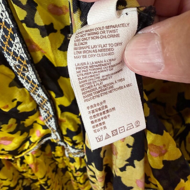Free People Tunic Women S Yellow Floral Get Your Love Mini Dress Boho Embroider image 4