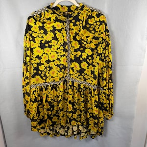 Free People Tunic Women S Yellow Floral Get Your Love Mini Dress Boho Embroider image 1