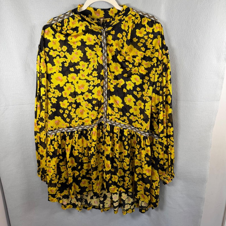 Free People Tunic Women S Yellow Floral Get Your Love Mini Dress Boho Embroider image 1