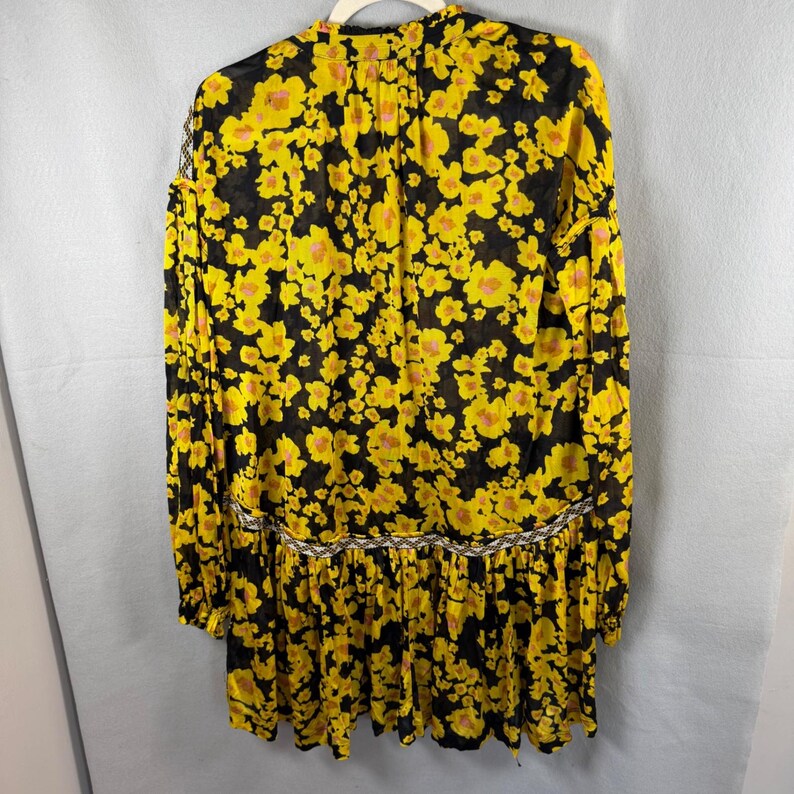 Free People Tunic Women S Yellow Floral Get Your Love Mini Dress Boho Embroider image 6