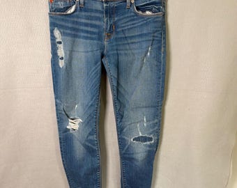 Hudson Jeans Women 27 Blue Krista Ankle SS WAL407DYA Distressed Released Hem