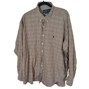 Camisa Ralph Lauren para hombre XXL, color marrón, a cuadros Blake Glen, de algodón, manga larga y botones.