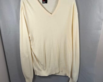 Robert Bruce Sweater Men 3X Cream V-Neck Orlon Acrylic Vintage ILGWU Made in USA