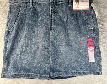 Jupe Seven7 Delancey Femme 14 Bleu Paisley Plis sur le devant Denim Preppy Old Money