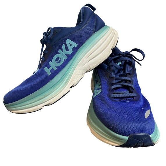 Hoka Bondi 8 Running Shoes Womens 12 Blue Mesh Cushioned Athletic Sneakers EUC