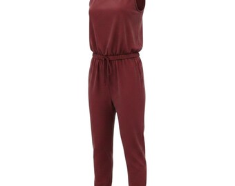 Tuta intera senza marchio da donna taglia M, rossa, senza maniche, con coulisse, casual estiva, per il relax.