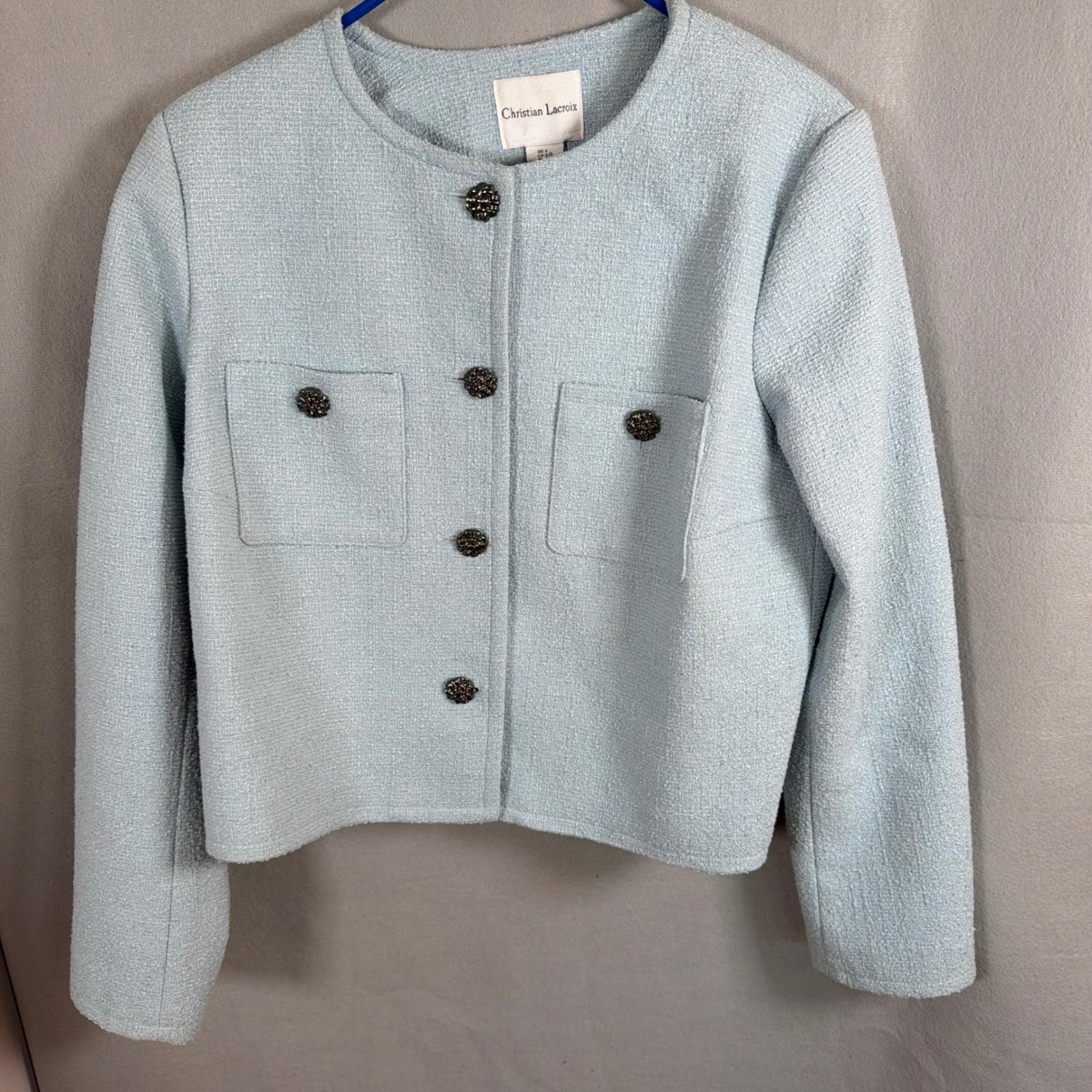ジャケット・アウター Christian Lacroix cropped tweed jacket Christian Lacroix Jacket Womens L Blue Tweed Cropped Blazer Button