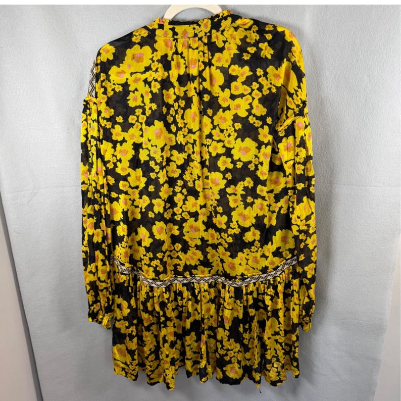 Free People Tunic Women S Yellow Floral Get Your Love Mini Dress Boho Embroider image 2