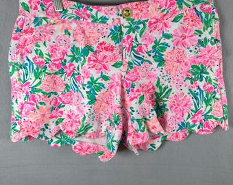 Pantalones cortos Lilly Pulitzer para mujer, talla 4, rosa, verde, estampado floral, Callahan, elásticos, chinos, 5 pulgadas