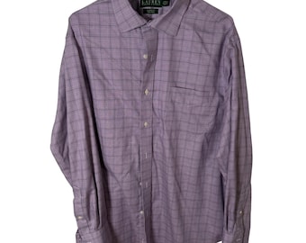 Lauren Ralph Lauren Dress Shirt Men 17.5 34/35 Purple Glen Plaid Non Iron Cotton