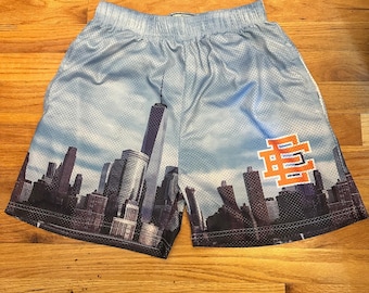 Eric Emanuel EE Basic Short Mens Size L Blue NYC Skyline Mesh Basketball Shorts