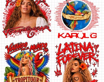 Bundle 4 PNG File Karol G Tropicoqueta Tour 2026 PNG, Karol G Concert T-Shirt Design (Digital File)