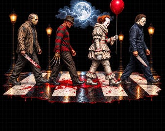Vintage Horror Characters Abbey Road PNG File, Retro Halloween Crewneck PNG, Classic Movie Tshirt Design