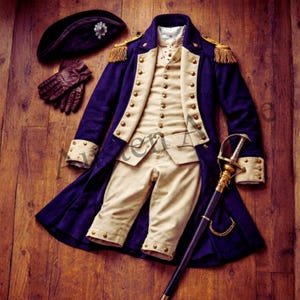 George Washington Napoleonic Uniform Navy Gold Military Costume Historical Revolutionary War Outfit - napoleonic uniform - military costume - historical outfit - revolutionary war - mens cosplay - officer uniform - reenactment gear - regency military - colonial costume - theatre costume - period clothing - custom uniform - vintage military - historical coat