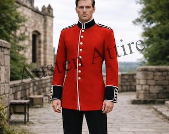 Men’s Red Military Officer Costume | Ceremonial Soldier Uniform Jacket | Historical Parade Tunic
