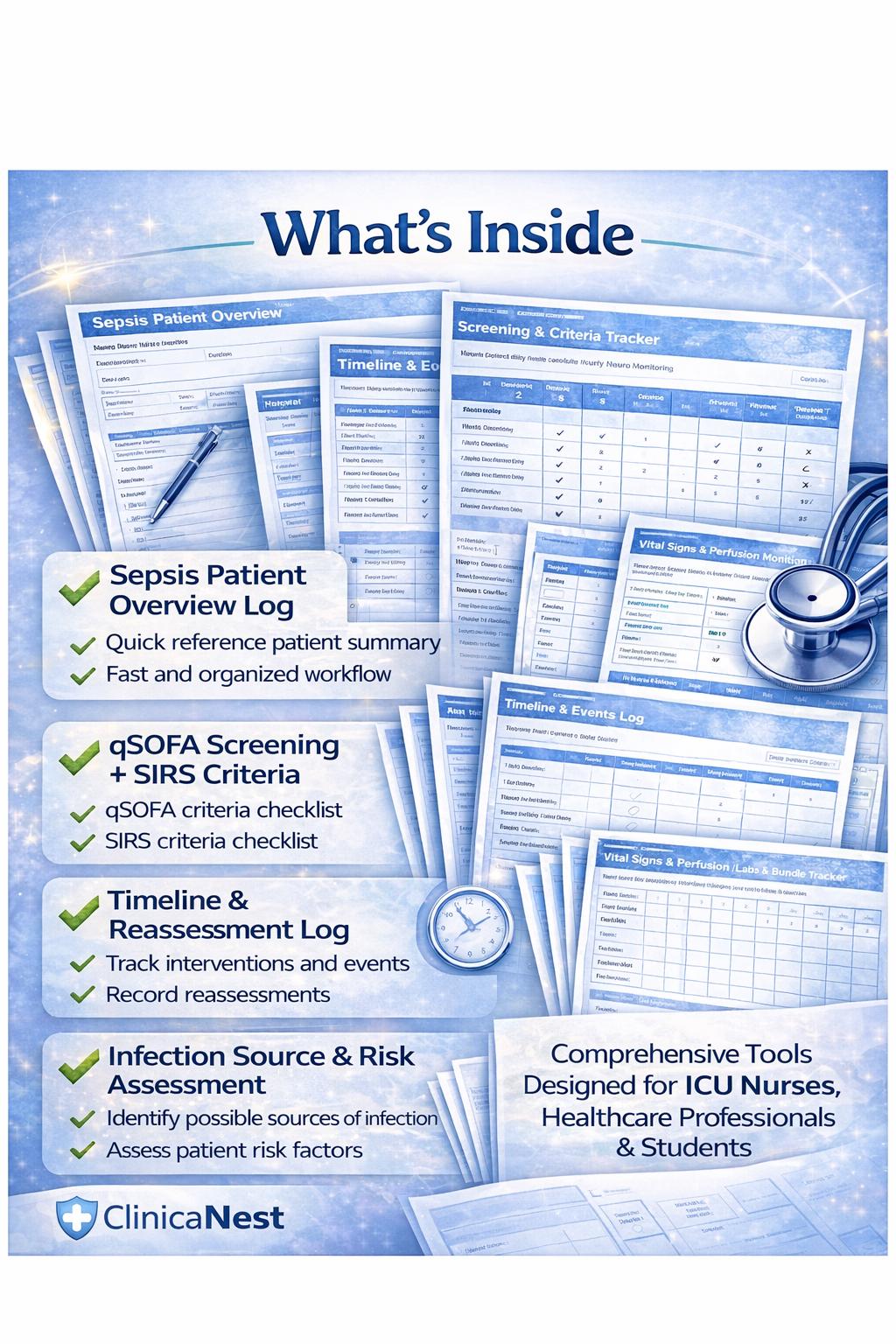 Sepsis Worksheets.pdf Sepsis Screening Worksheet Printable, ICU Nurse Template, Qsofa SIRS ...