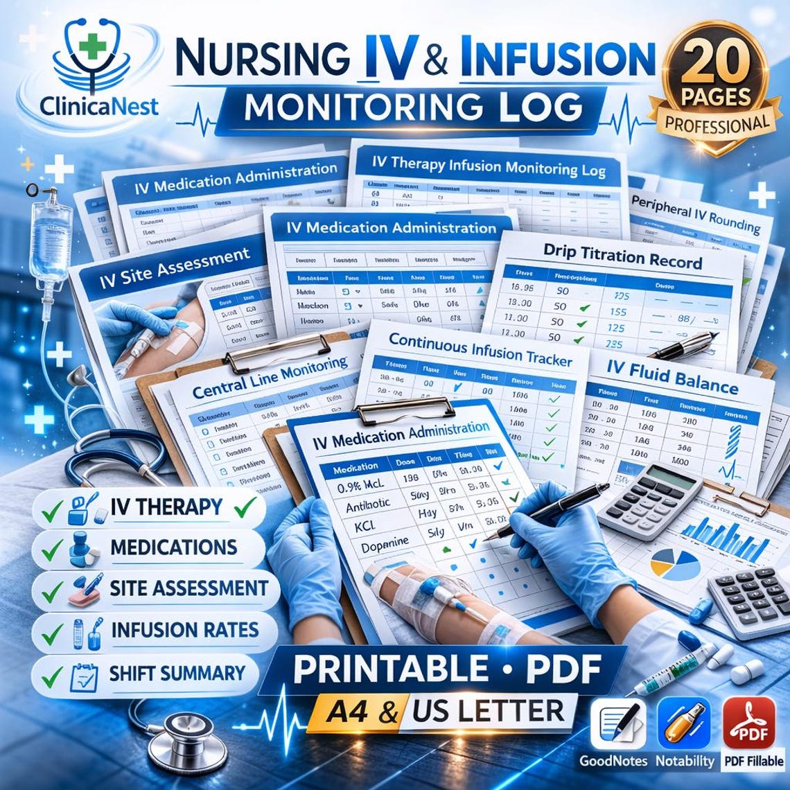 Injection Rate Monitoring Iv Infusion Monitoring Log for Nurses, Iv Therapy Documentation Sheet ...