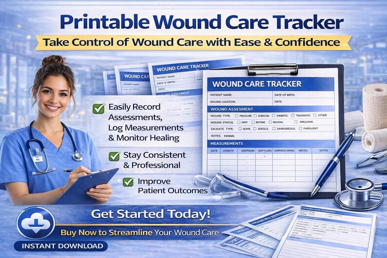 Wound Care Tracker Printable PDF | Nursing Wound Assessment Log | Wound ...