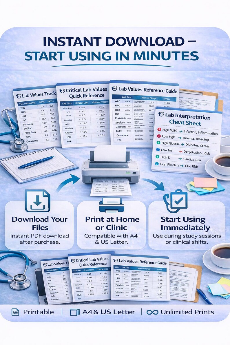 Nursing Lab Values Bundle Printable PDF, Lab Values Tracker, Reference ...