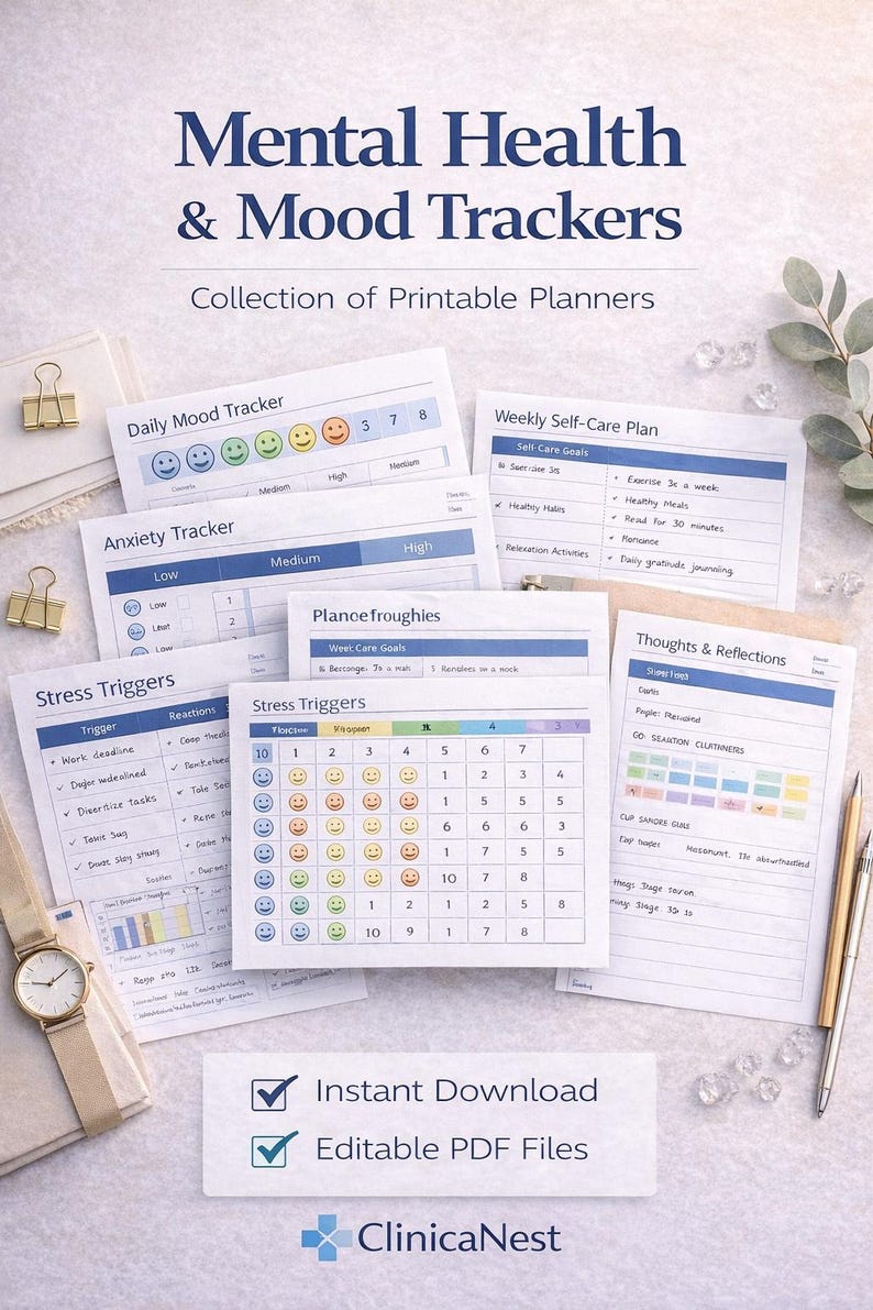 Mental Health | Mood Tracker Printable | Anxiety | Stress | Sleep Log ...