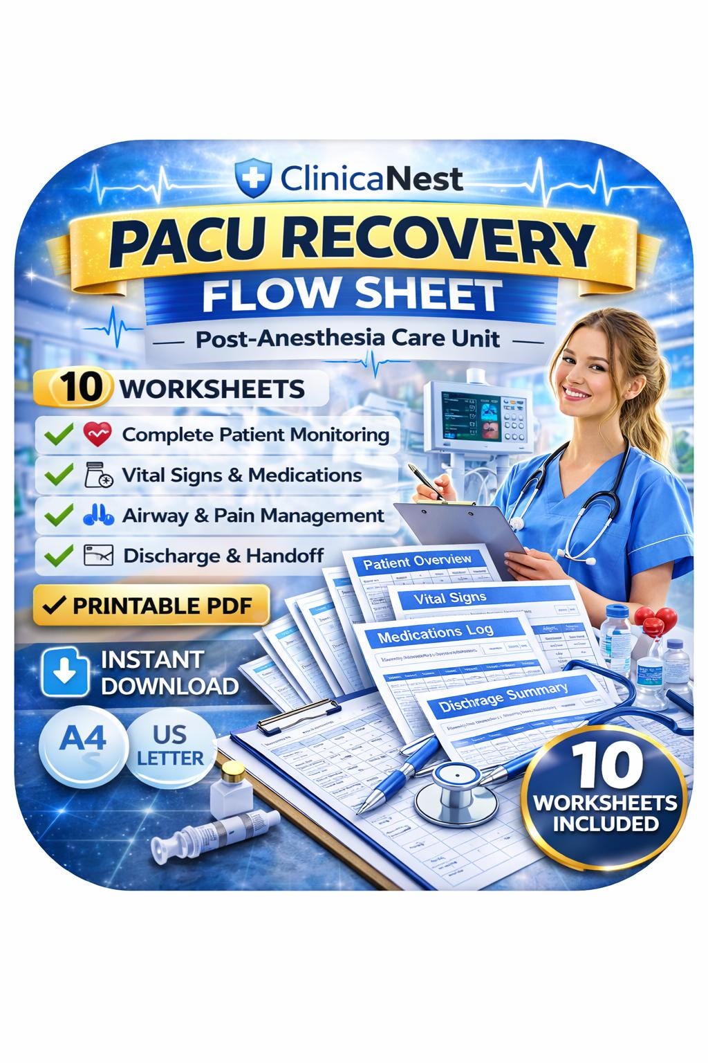 PACU Recovery Flow Sheet Printable | Post Anesthesia Care Unit Template ...